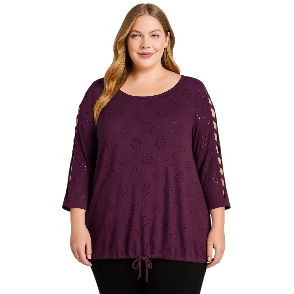 PerSeption Women Plum Eyelet Ladder-Sleeve Top 3X